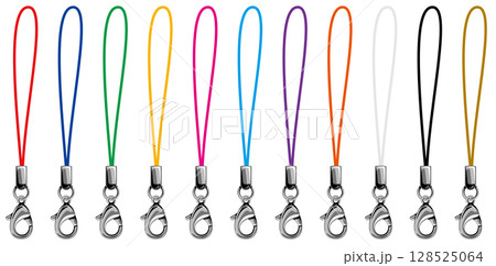 カニカン付き携帯松葉ストラップのシルバー金具のベクター素材イラストカラーバリエーションセット 128525064