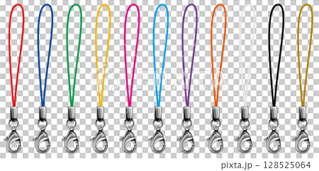 Vector illustration of silver metal fittings for mobile phone pine needle strap with lobster clasp, color variation set 128525064