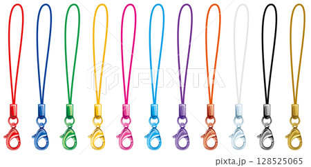 カニカン付き携帯松葉ストラップのカラフル金具のベクター素材イラストカラーバリエーションセット 128525065