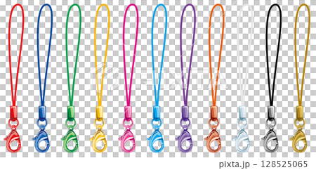 カニカン付き携帯松葉ストラップのカラフル金具のベクター素材イラストカラーバリエーションセット 128525065