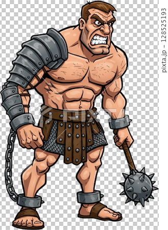 samurai warrior with swords cartoon 128525193