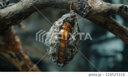 Macro Shot of a Butterfly Pupa in Cocoon 128525318