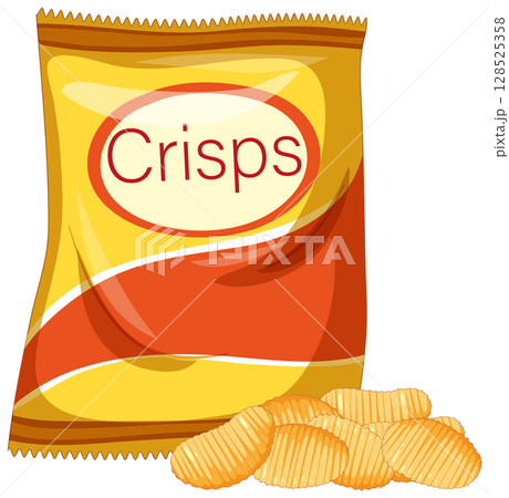 Potato Crisps Snack Bag with Wavy Chips Potato Crisps Snack Bag with Wavy Chips 128525358