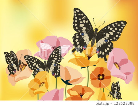 Butterflies and Flowers in Vibrant Vector Art 128525399
