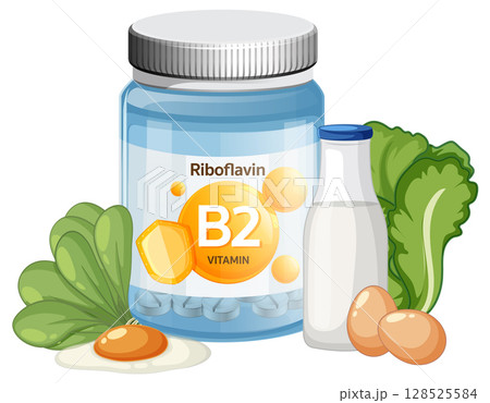 Vitamin B2 Supplement with Natural Food Sources Illustration 128525584