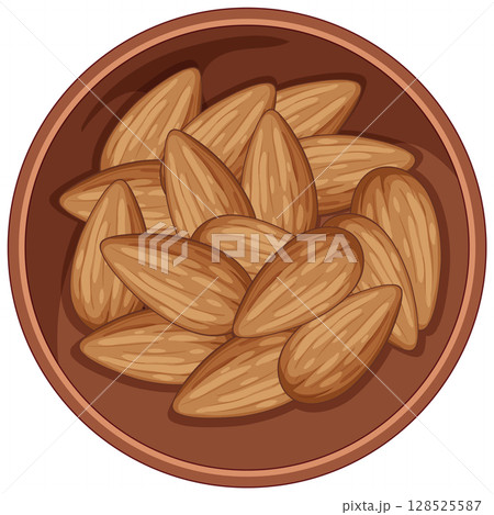 Brown Ceramic Bowl Filled With Whole Almonds 128525587