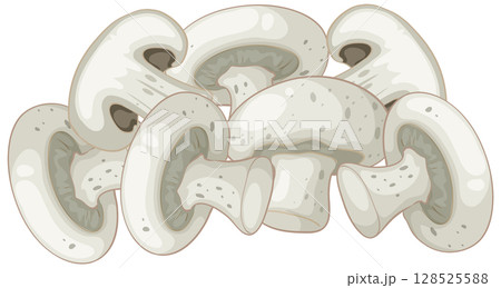 White Button Mushrooms Piled in Flat Vector Illustration 128525588