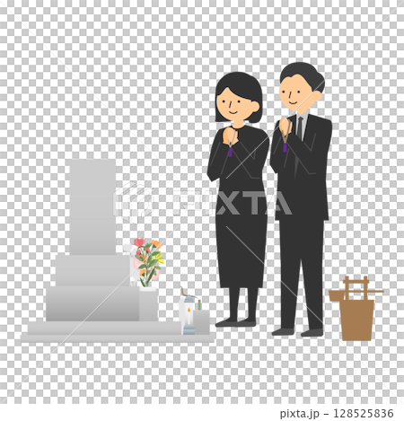 Illustration of a man and woman visiting a grave Illustration of a man and woman visiting a grave 128525836