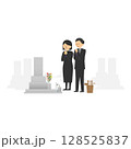 お墓参りをする男女のイラスト 128525837