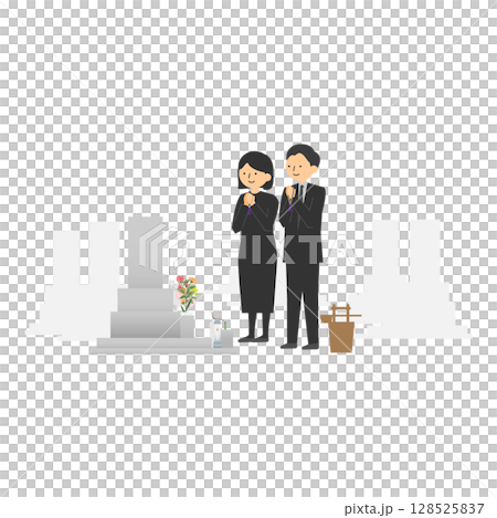 Illustration of a man and woman visiting a grave Illustration of a man and woman visiting a grave 128525837