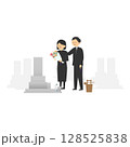 お墓参りをする男女のイラスト 128525838