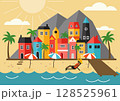 stylized tropical town on the seashore 128525961