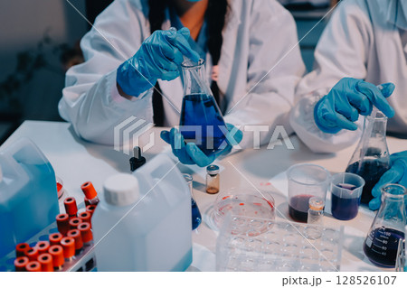 Modern Empty Science Laboratory With Microscopes, Test Tubes And Other Laboratory Equipments Modern Empty Science Laboratory With Microscopes, Test Tubes And Other Laboratory Equipments 128526107