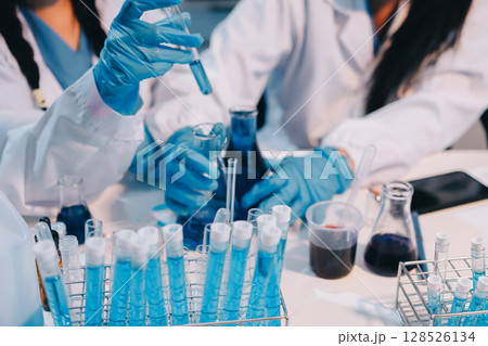 Modern Empty Science Laboratory With Microscopes, Test Tubes And Other Laboratory Equipments Modern Empty Science Laboratory With Microscopes, Test Tubes And Other Laboratory Equipments 128526134