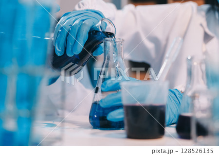 Modern Empty Science Laboratory With Microscopes, Test Tubes And Other Laboratory Equipments 128526135