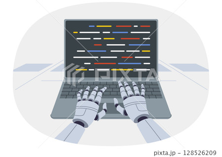 Hands of robot programmer typing code into...のイラスト素材 [128526209] - PIXTA