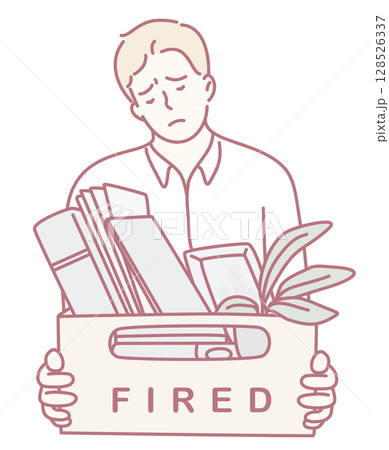 A man is seen holding a box filled with his belongings after unexpectedly being let go from his job 128526337