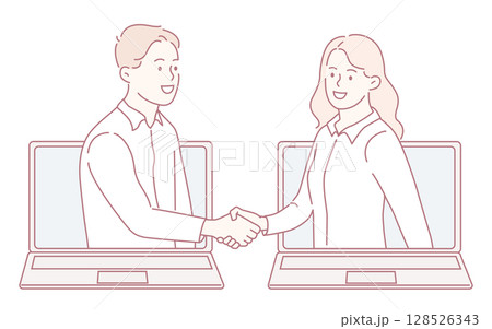 Virtual Business Meeting A Symbolic Handshake Between Two Dedicated Professionals 128526343