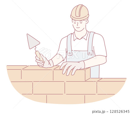 A Highly Skilled Masonry Worker Expertly Laying Bricks with Extreme Precision and Care 128526345