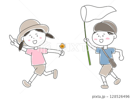 虫取りする子供のイラスト 128526496