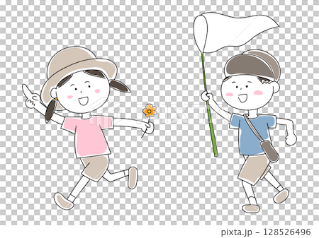 虫取りする子供のイラスト 128526496