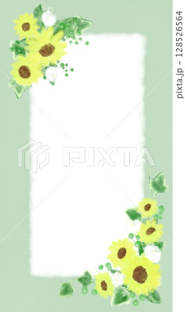 夏カワイイ・ひまわりの装飾フレーム素材イラスト 128526564