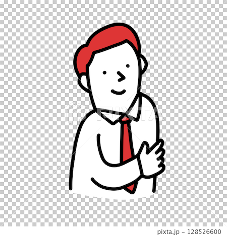 Illustration of a businessman in a tie and shirt listening to a conversation 128526600