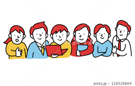 さまざまな職種 ビジネスチーム6人のイラスト さまざまな職種 ビジネスチーム6人のイラスト 128526604