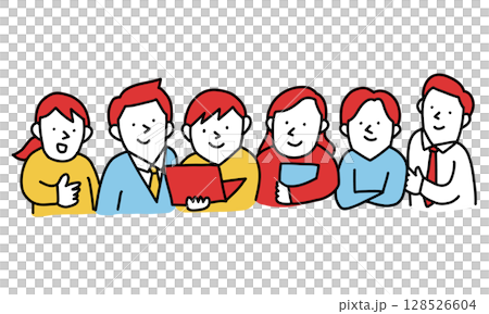 由六名從事不同職業的人組成的商業團隊的插圖 由六名從事不同職業的人組成的商業團隊的插圖 128526604