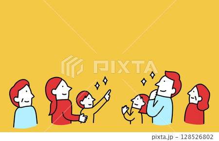 上を見上げて話す家族のイラスト 上を見上げて話す家族のイラスト 128526802