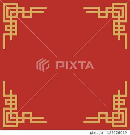 Chinese frame vector. Red background with gold border for invitation, greeting, wedding. Chinese traditional template with place for your text. 128526989