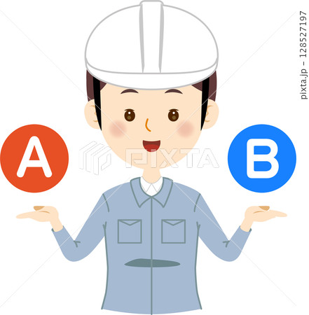 AかBかの提案を出す作業服の男性 128527197
