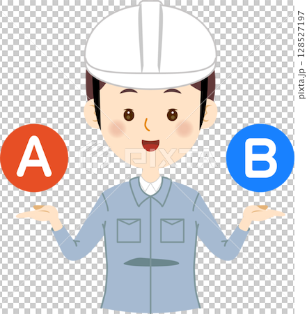 AかBかの提案を出す作業服の男性 128527197