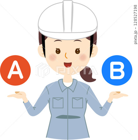 AかBかの提案を出す作業服の女性 128527198