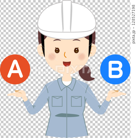 AかBかの提案を出す作業服の女性 128527198