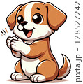 A dog clapping its front paws while sitting happily 128527242