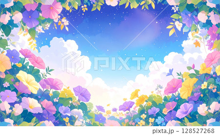 空に映える夕顔の花のフレーム素材 空に映える夕顔の花のフレーム素材 128527268