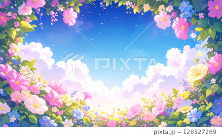 満開の夕顔の花と空のフレーム素材 満開の夕顔の花と空のフレーム素材 128527269