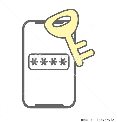 スマホ画面のパスワード欄と鍵のイラスト 128527512