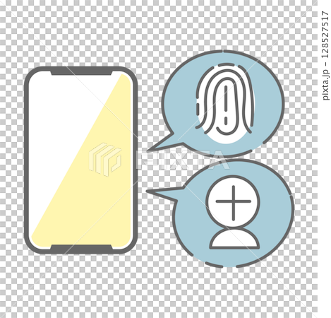 智慧型手機上顯示的指紋和臉部辨識選擇圖示的圖示 128527517