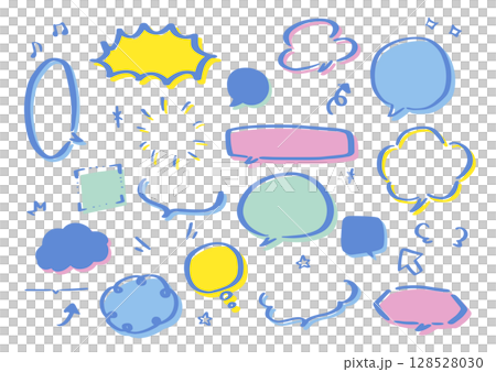 手書きの吹き出しイラストセット（レトロ・ポップ） 128528030