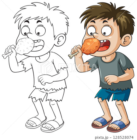 Cartoon Boy Enjoying a Drumstick Illustration 128528074