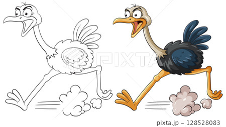 Playful Ostrich Running in Cartoon Style 128528083