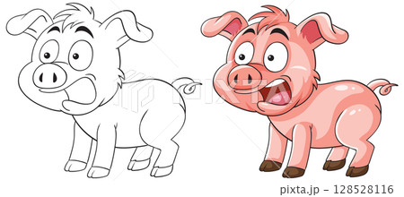 Playful Cartoon Pig with Expressive Features 128528116