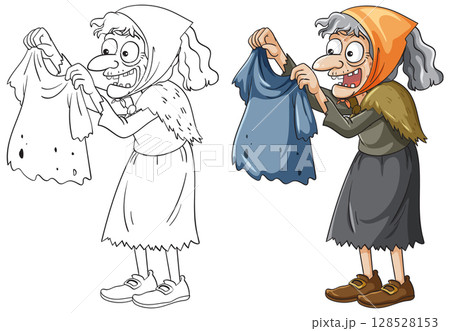 Cartoon Witch Holding Tattered Cloth Illustration 128528153
