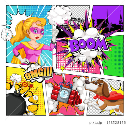 Comic Style Superhero and Dog Save the Day Comic Style Superhero and Dog Save the Day 128528156