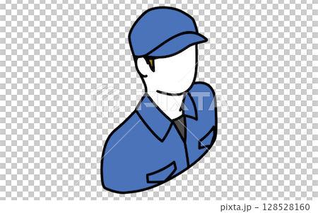 A mechanic in work clothes wearing a hat, a simple and cute isometric line drawing icon 128528160