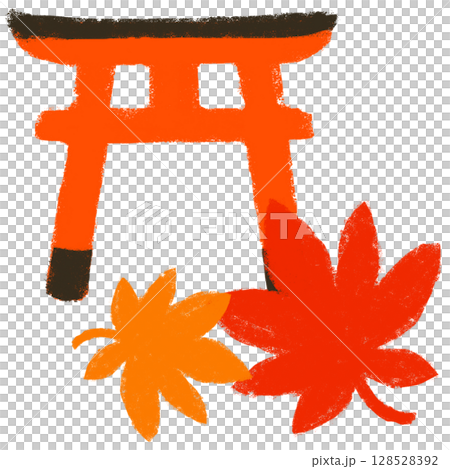 蠟筆觸:秋葉季節的神社,手繪插圖 蠟筆觸:秋葉季節的神社,手繪插圖 128528392