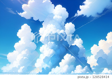 ゲーム背景 入道雲の青空夏空の風景 ゲーム背景 入道雲の青空夏空の風景 128528414