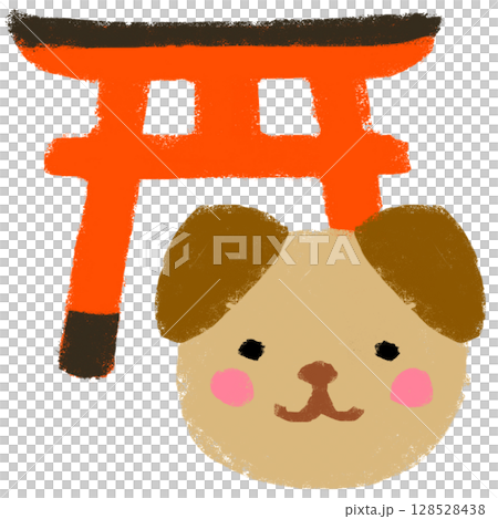 蠟筆觸：供奉狗的神社。手繪插畫 128528438